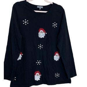 Essentials Black Long Sleeve with Santa Embroidery